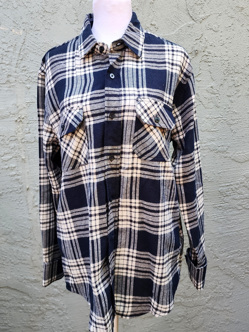 RSQ Blue Plaid Flannel Shirt Button Up Long Sleeve Mens Size [S]